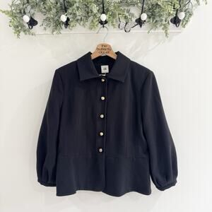 CABI Abbott Peplum Ponte Knit Jacket Black Sz 12 #3027 business casual